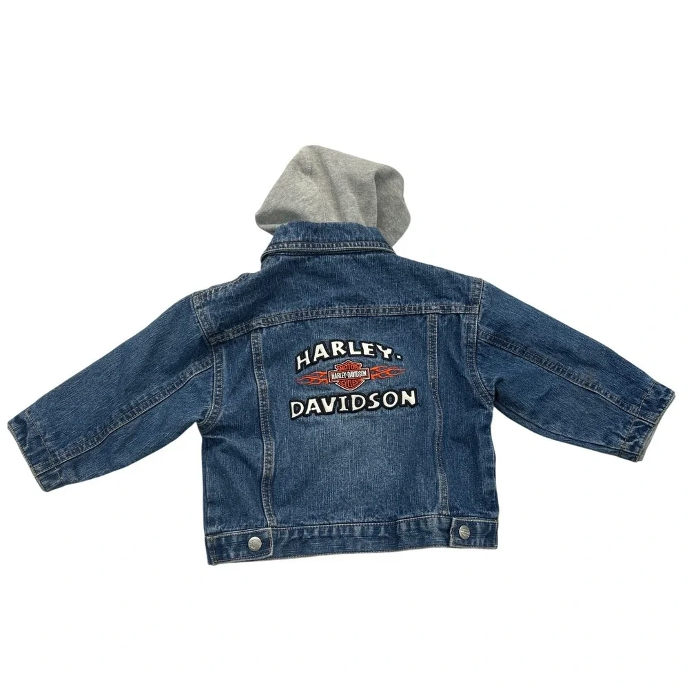 Harley-Davidson Denim Jacket Kids 2T Blue Layered Hoodie Embroidered Biker‎ Logo